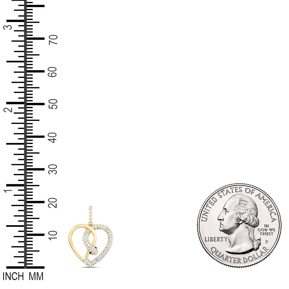 0.62 Ctw Natural Diamond Open heart Snake Pendant in 14k Yellow Gold