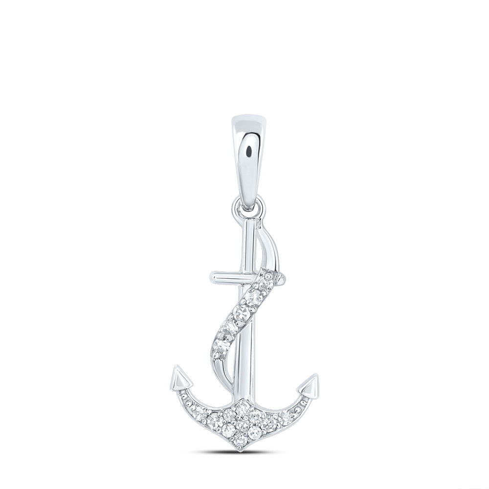 0.07 Ctw Natural Diamond Anchor Pendant in 10k White Gold