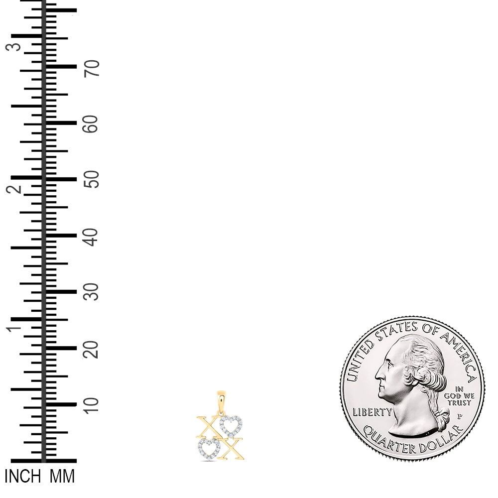 0.13 Ctw Natural Diamond X & Heart Love Pendant in 10k Yellow Gold