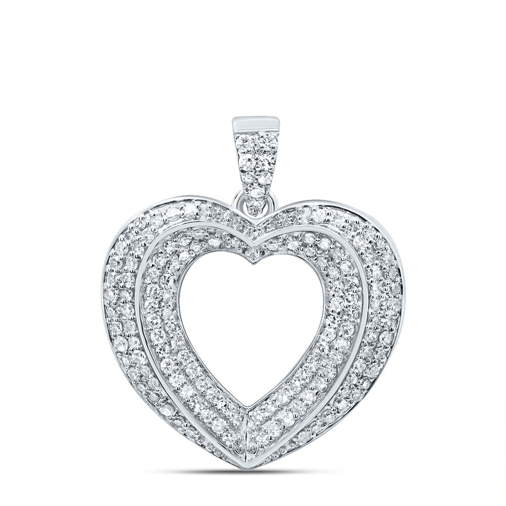 0.4 Ctw Natural Diamond Open Heart Pendant in 10k White Gold