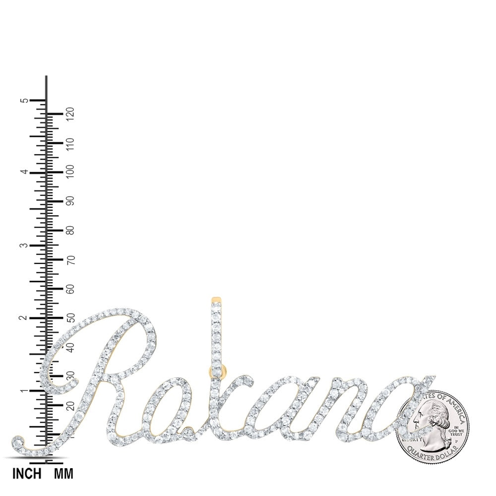 0.89 Ctw Natural Diamond Roxana Nameplate Pendant in 10k Yellow Gold