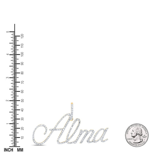 0.79 Ctw Natural Diamond Alma Nameplate Pendant in 10k Yellow Gold