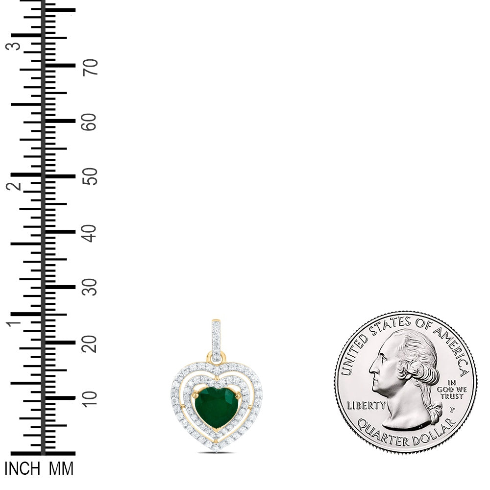 2.06 Ctw Natural Diamond Green Emerald 3 Three Heart Pendant in 14k Yellow Gold