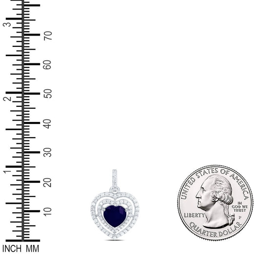 2.3 Ctw Natural Diamond Blue Sapphire 3 Three Heart Pendant in 14k White Gold