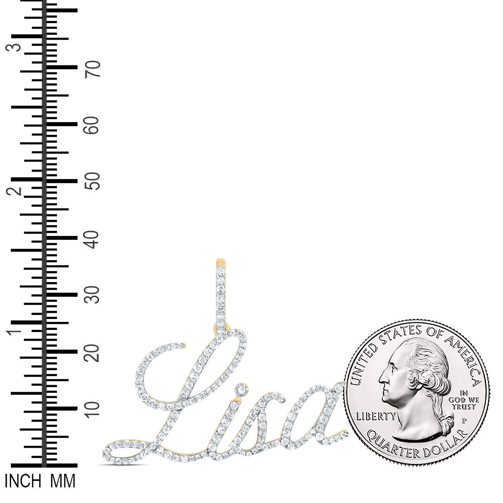 0.6 Ctw Natural Diamond Lisa Nameplate Cursive Script Pendant in 10k Yellow Gold