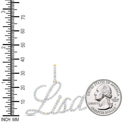 0.6 Ctw Natural Diamond Lisa Nameplate Cursive Script Pendant in 10k Yellow Gold