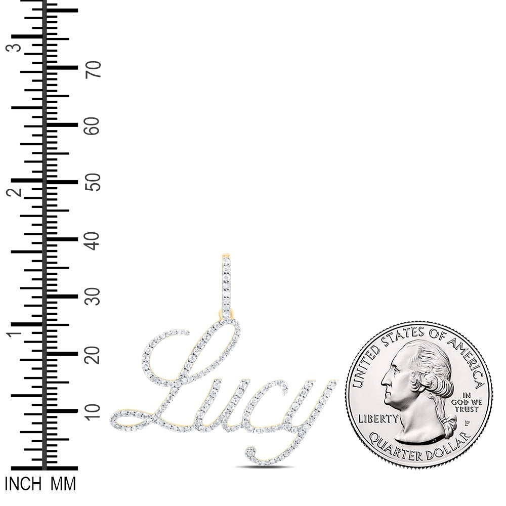 0.62 Ctw Natural Diamond Lucy Script Cursive Nameplate Pendant in 10k Yellow Gold