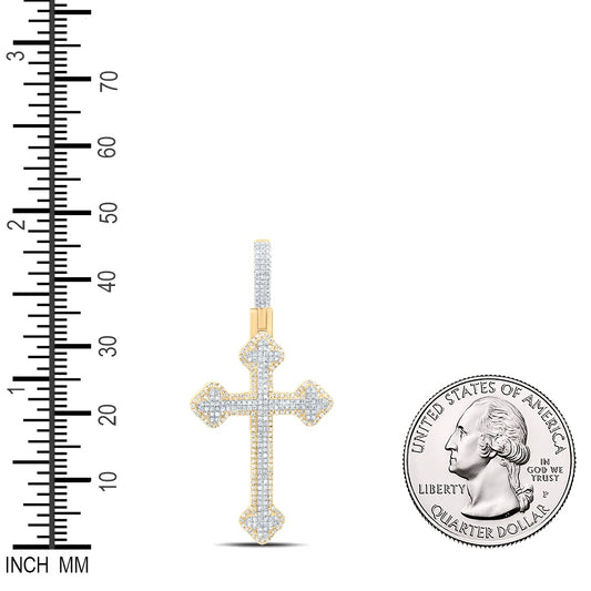 0.94 Ctw Natural Diamond Cluster Hiphop Cross Pendant in 10k Yellow Gold