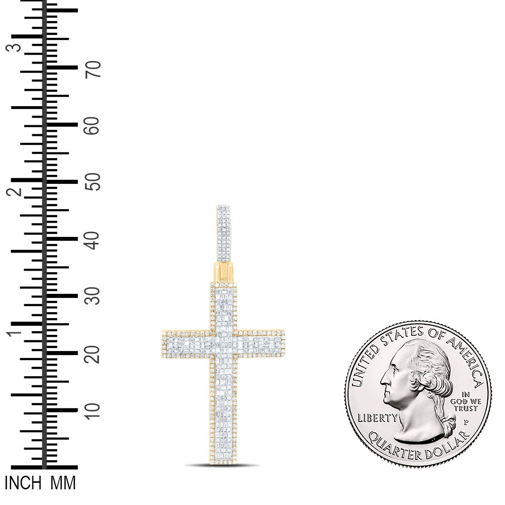 1.67 Ctw Natural Diamond Cluster Hiphop Cross Pendant in 10k Yellow Gold
