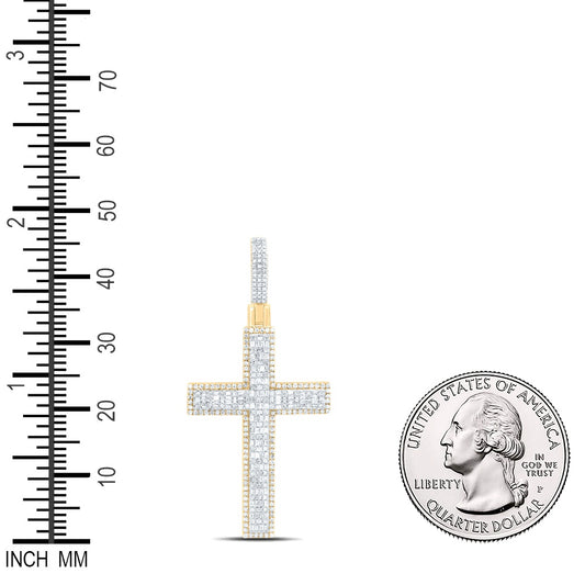 1.67 Ctw Natural Diamond Cluster Hiphop Cross Pendant in 10k Yellow Gold