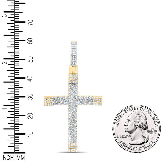 0.84 Ctw Natural Diamond Cluster Cross Religious Pendant in 10k Yellow Gold