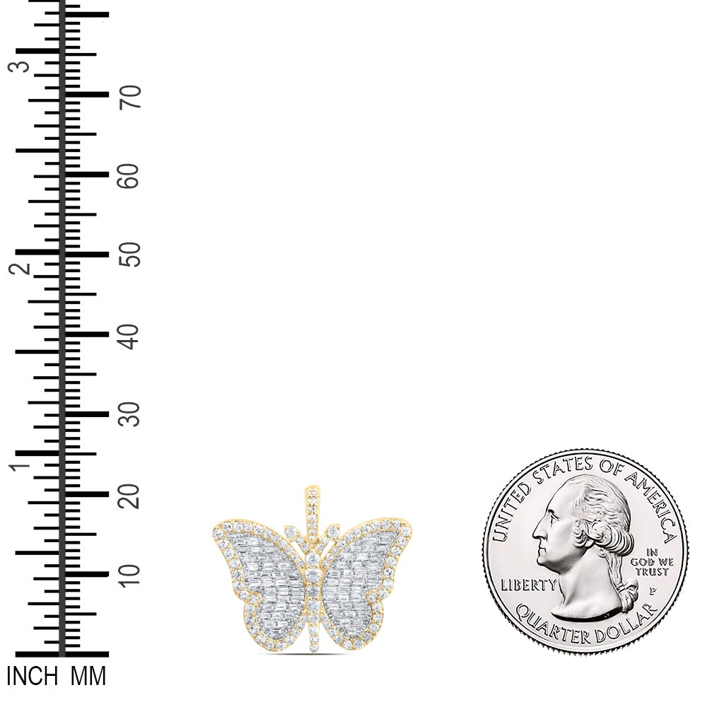 0.86 Ctw Natural Diamond Hiphop Butterfly Pendant in 10k Yellow Gold