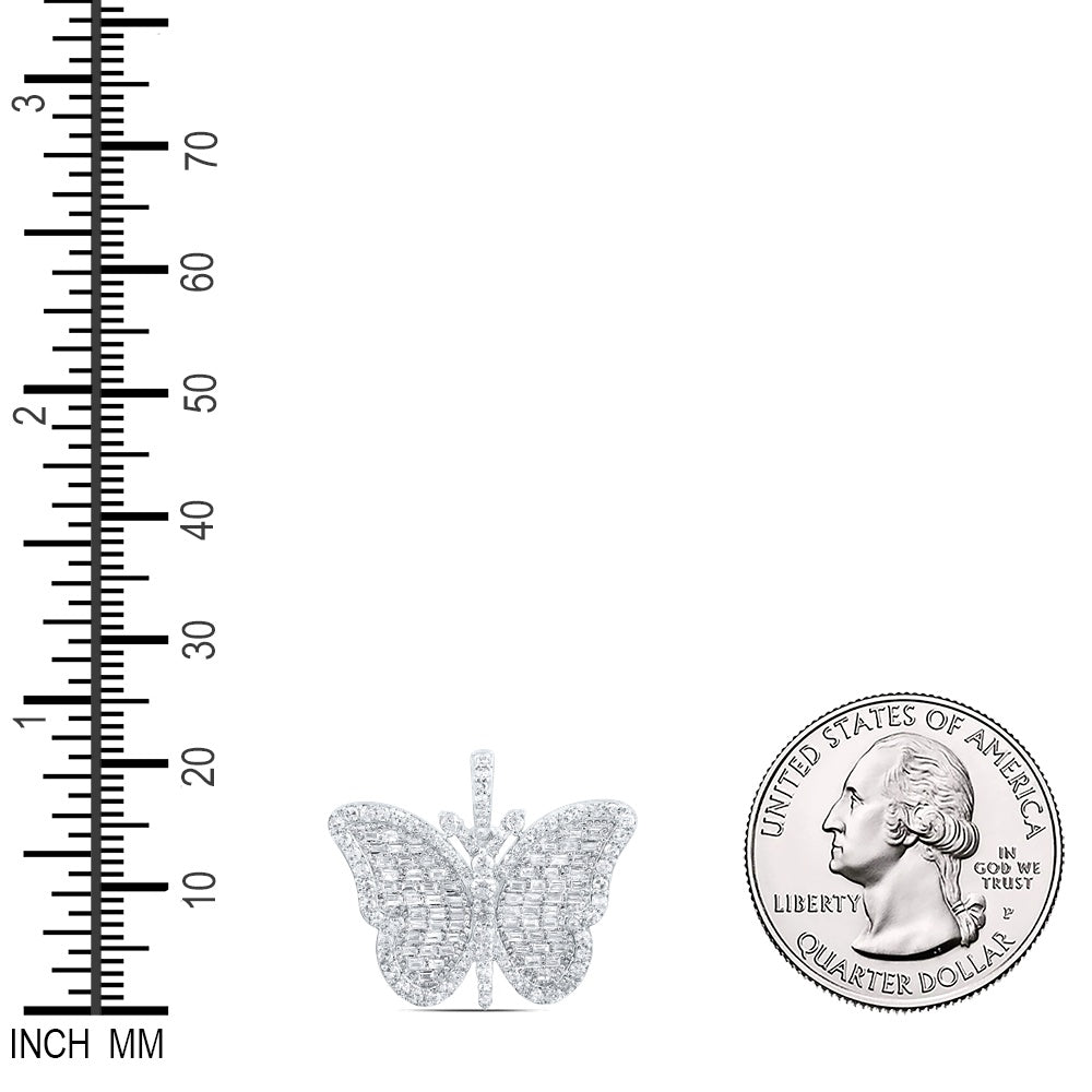 0.86 Ctw Natural Diamond Hiphop Butterfly Pendant in 10k White Gold