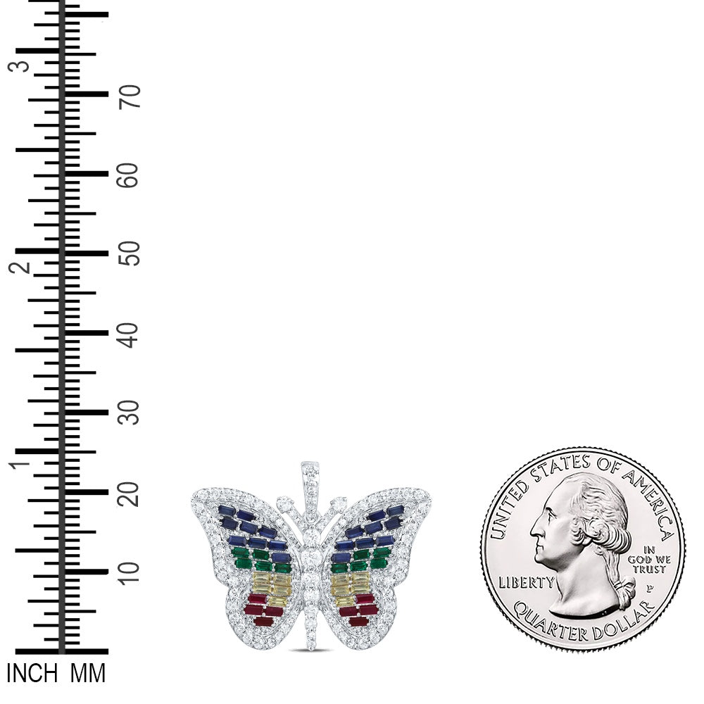 2.21 Ctw Natural Diamond Multi Color Cluster Butterfly Pendant in 10k White Gold
