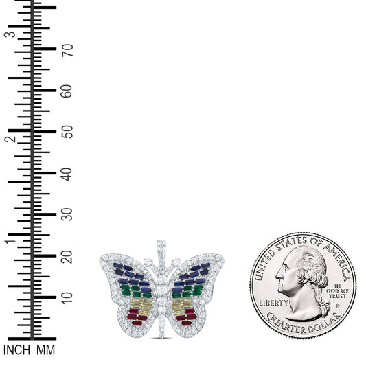 2.21 Ctw Natural Diamond Multi Color Cluster Butterfly Pendant in 10k White Gold