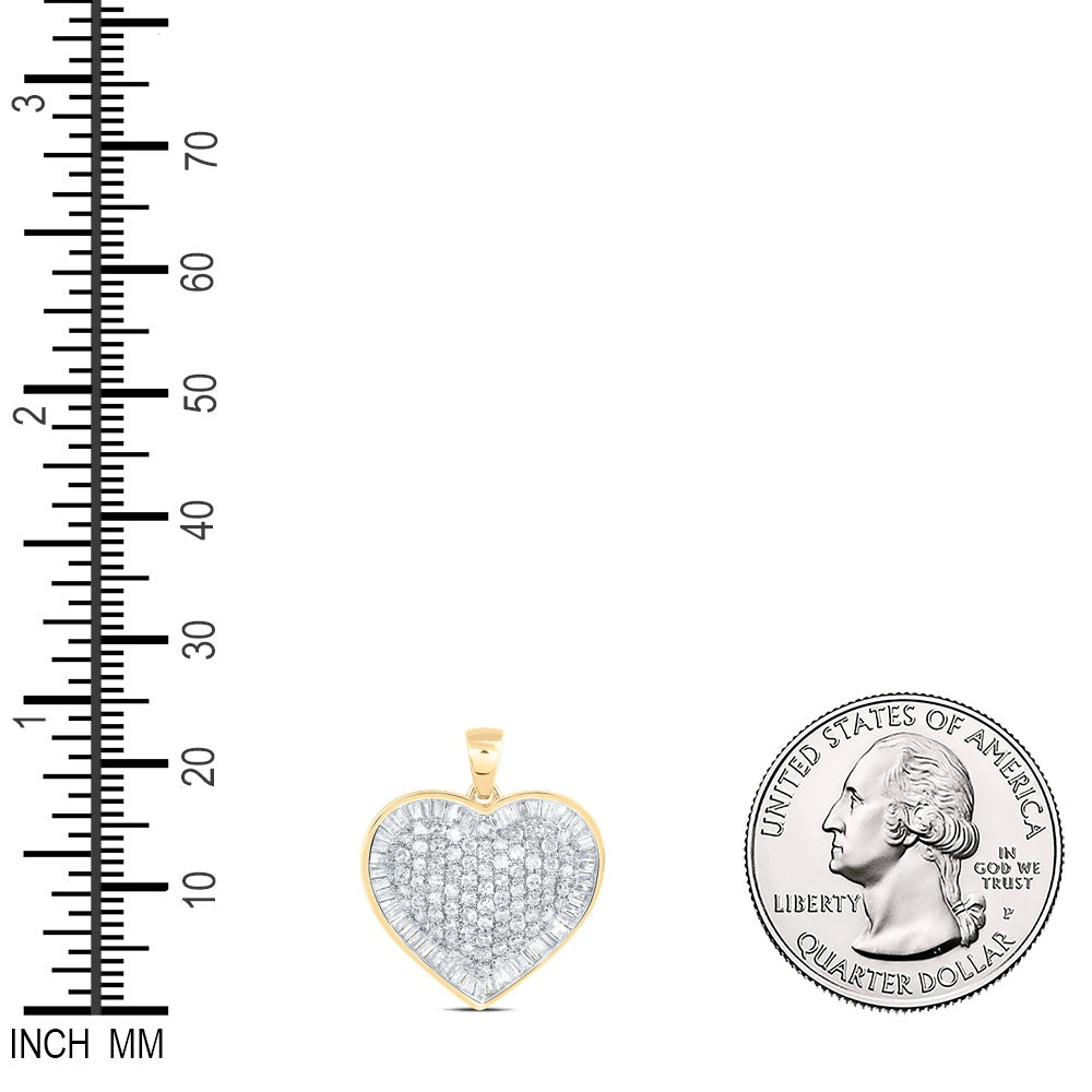 0.9 Ctw Natural Diamond Cluster Heart Gift Pendant in 10k Yellow Gold
