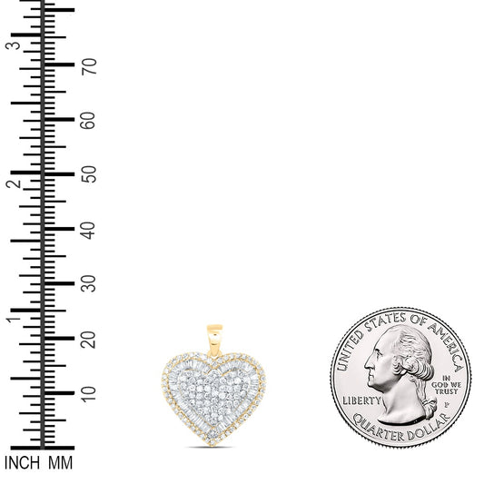 1 Ctw Natural Diamond Cluster Heart Gift Pendant in 10k Yellow Gold