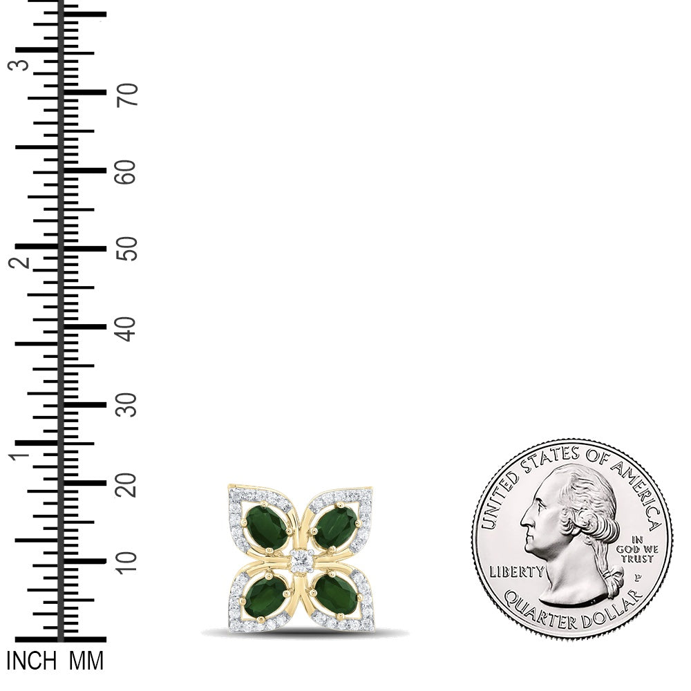 1.12 Ctw Natural Diamond Clover Flower Green Pendant in 14k Yellow Gold