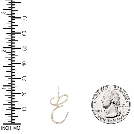 0.45 Ctw Natural Diamond Cursive Initial Letter E Pendant in 14k Yellow Gold