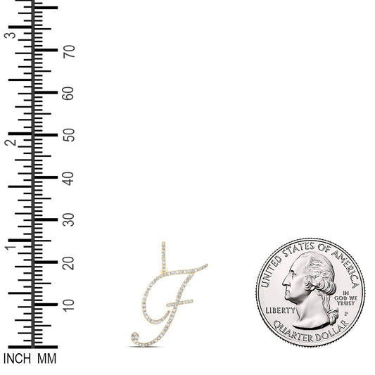 0.51 Ctw Natural Diamond Cursive Initial Letter F Pendant in 14k Yellow Gold
