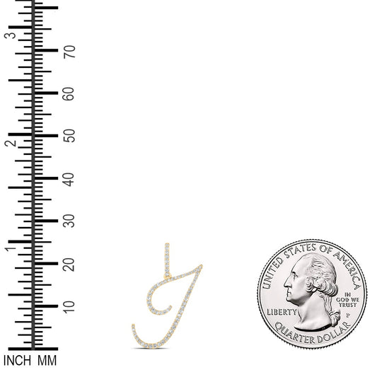0.38 Ctw Natural Diamond Cursive Initial Letter I Pendant in 14k Yellow Gold