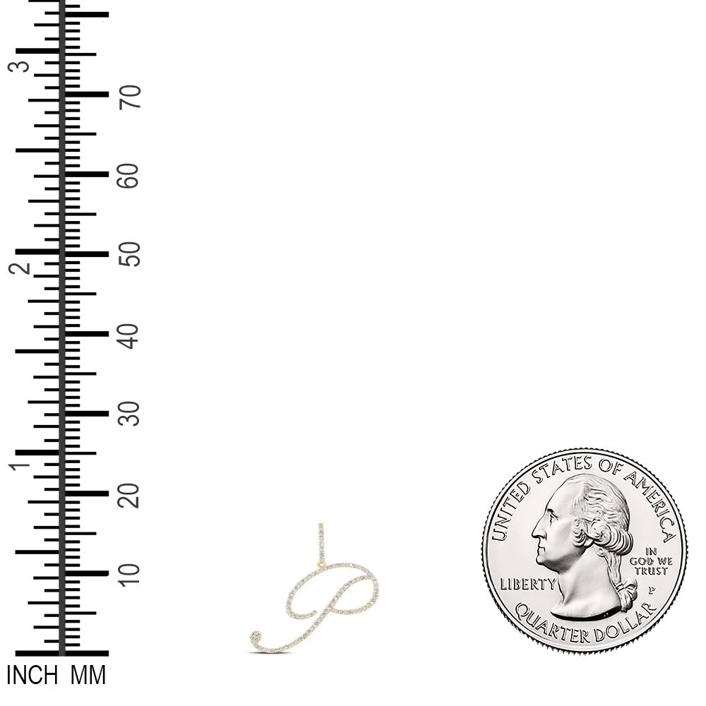 0.51 Ctw Natural Diamond Cursive Initial Letter P Pendant in 14k Yellow Gold