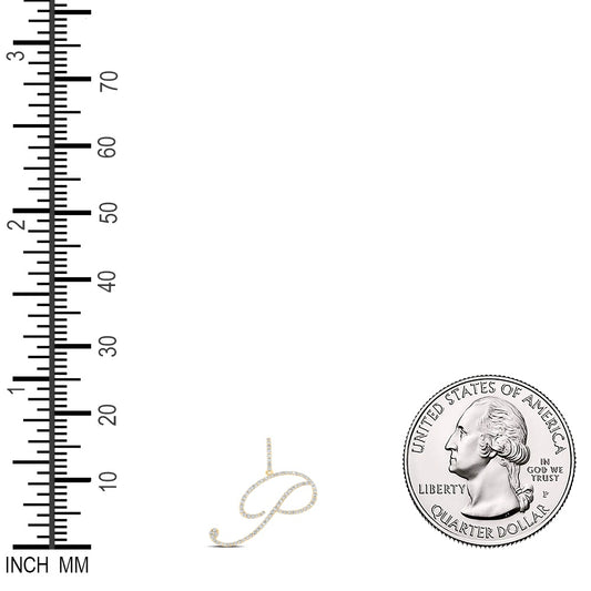 0.51 Ctw Natural Diamond Cursive Initial Letter P Pendant in 14k Yellow Gold