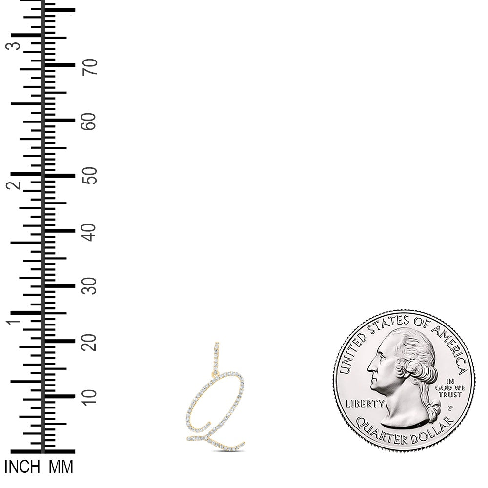 0.45 Ctw Natural Diamond Cursive Initial Letter Q Pendant in 14k Yellow Gold