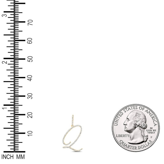 0.45 Ctw Natural Diamond Cursive Initial Letter Q Pendant in 14k Yellow Gold