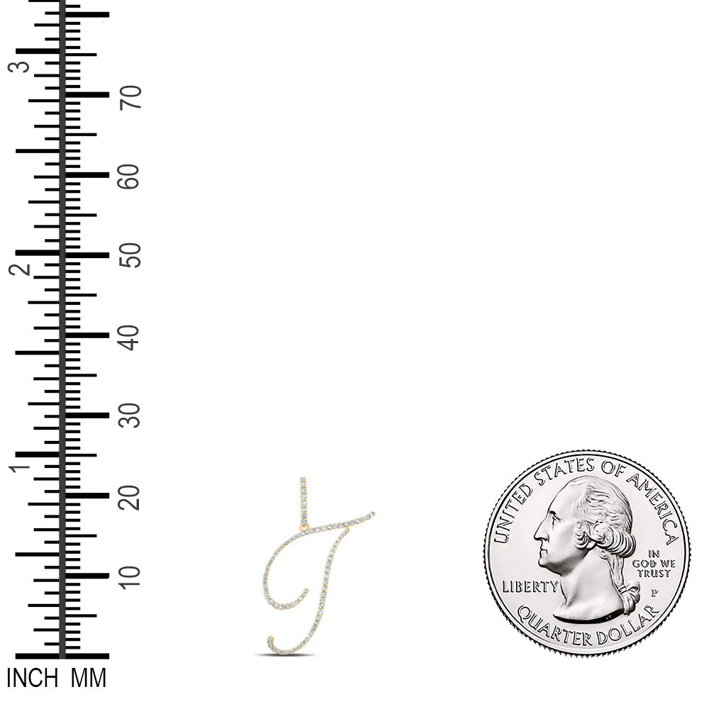 0.42 Ctw Natural Diamond Cursive Initial letter T Pendant in 14k Yellow Gold