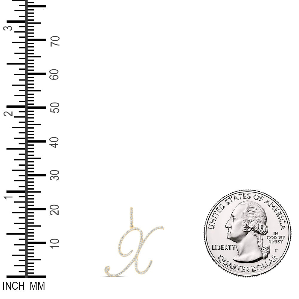 0.59 Ctw Natural Diamond Cursive initial Letter X Pendant in 14k Yellow Gold