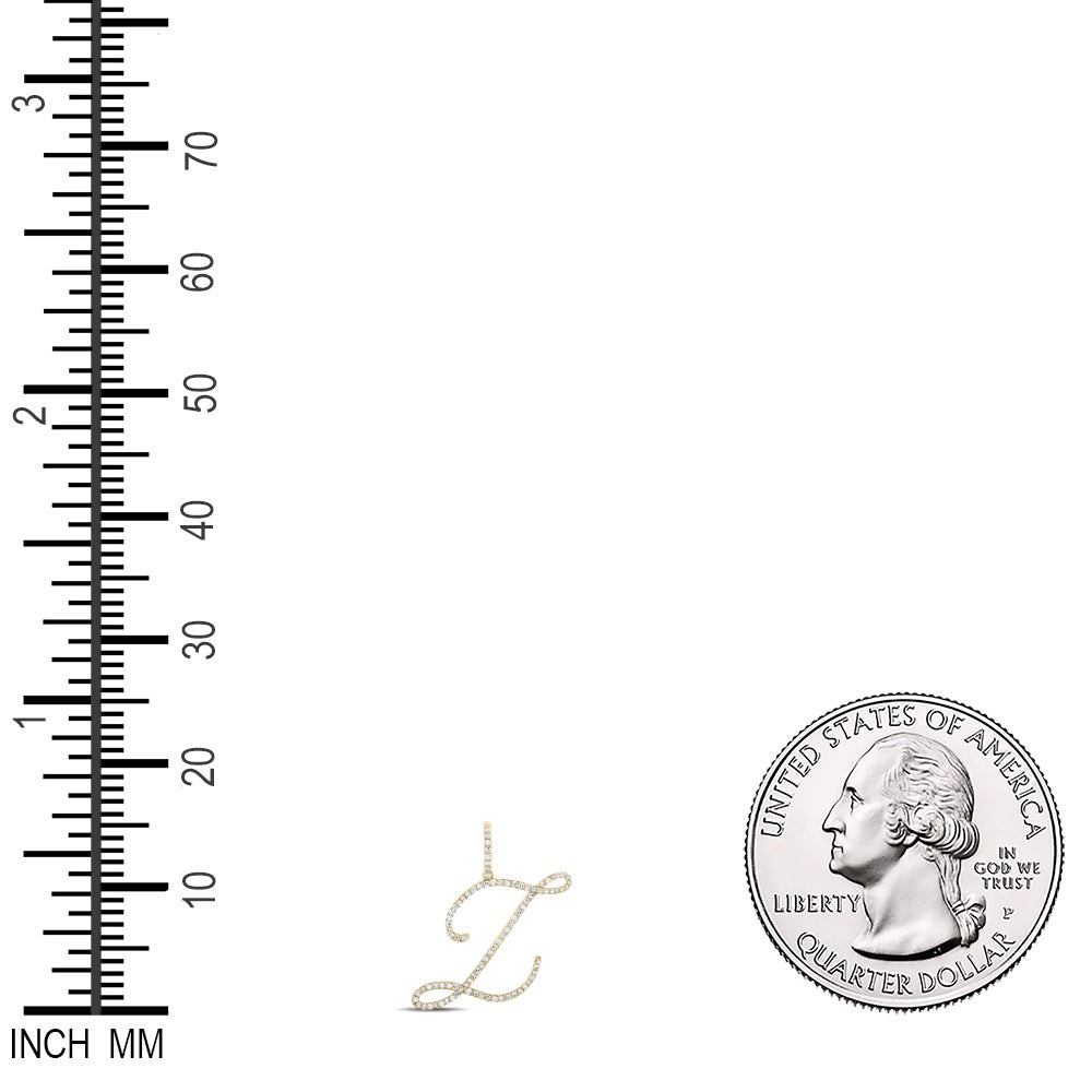 0.6 Ctw Natural Diamond Cursive Initial Letter L Pendant in 14k Yellow Gold