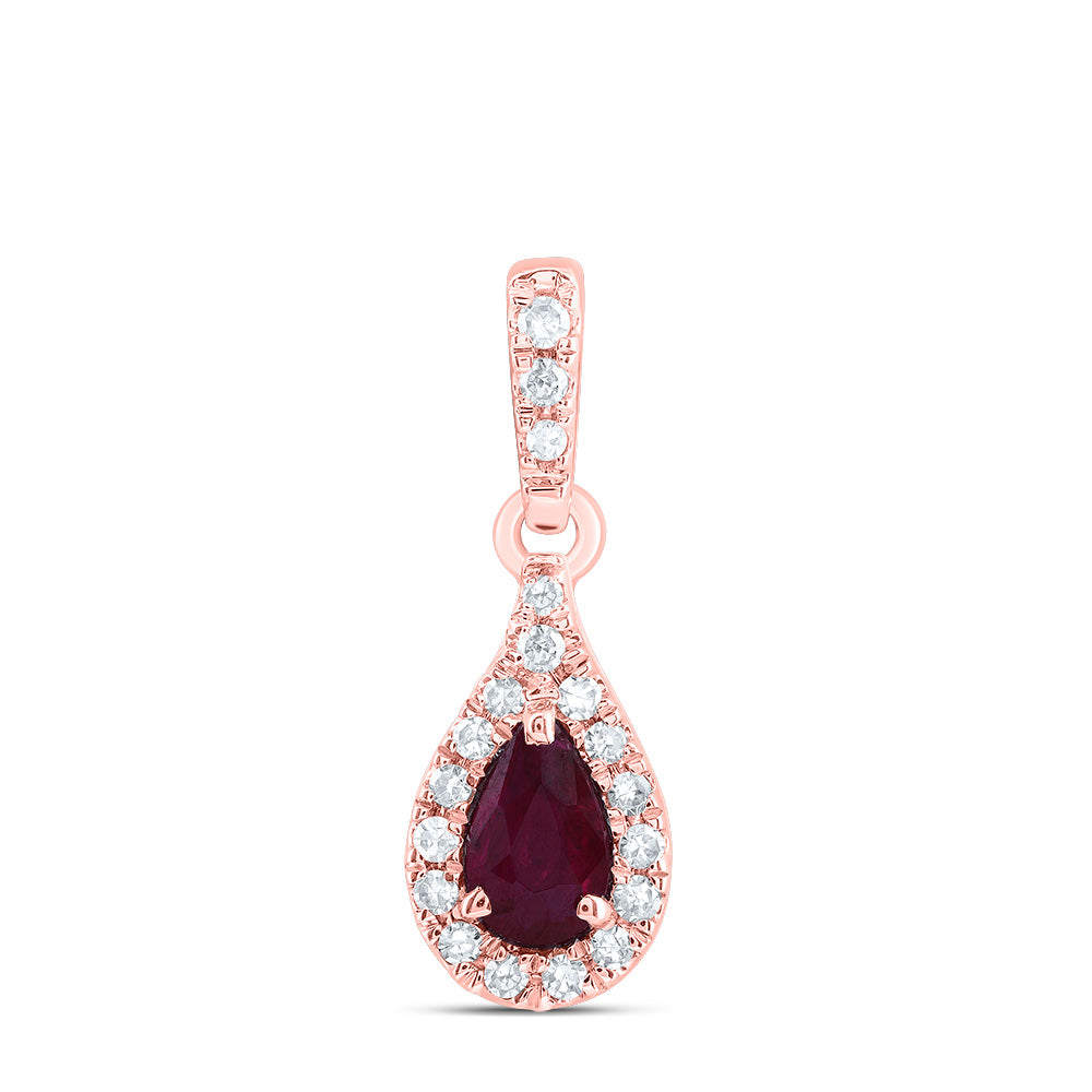0.32 Ctw Natural Diamond Red Tear Drop Pendant in 14k Rose Gold