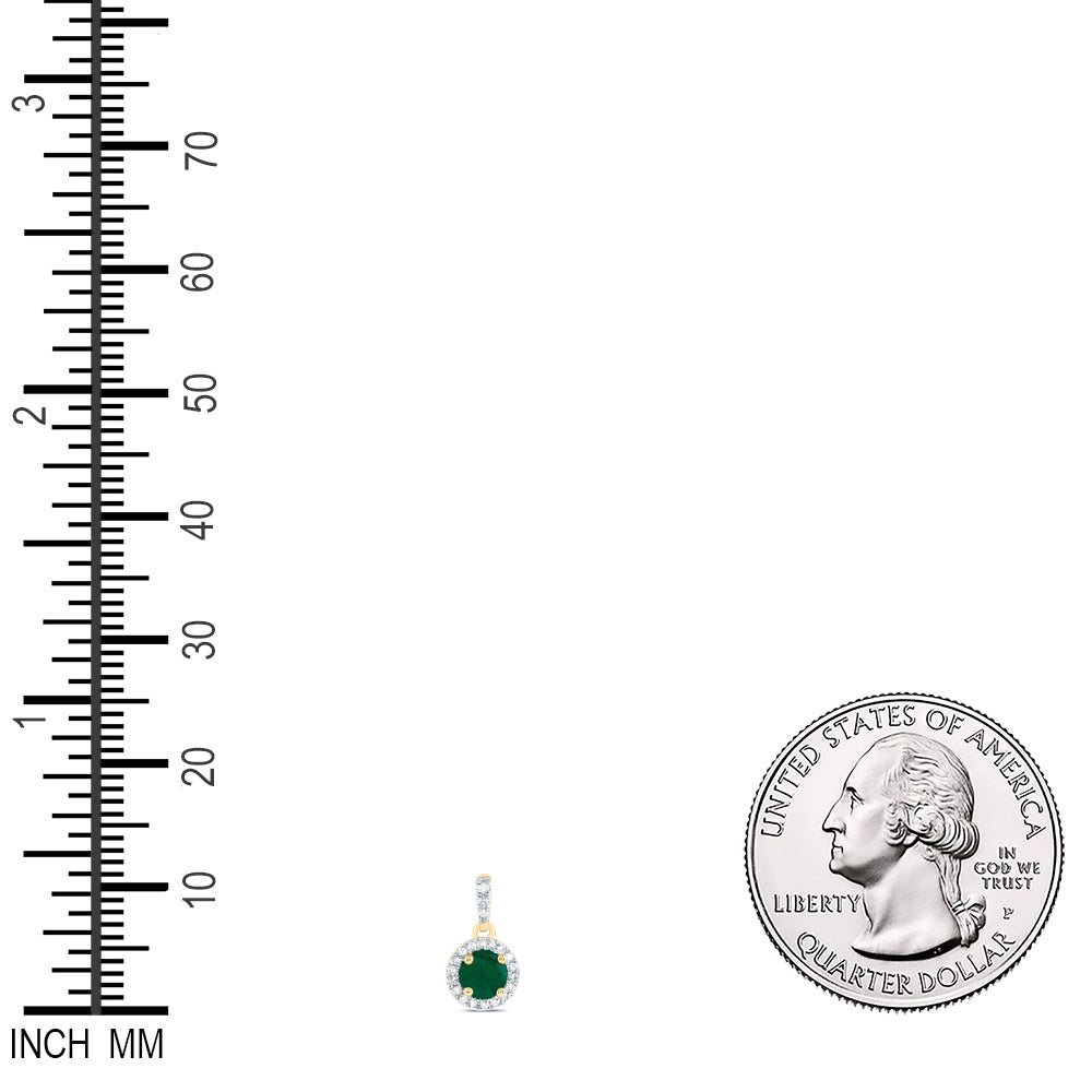 0.54 Ctw Natural Diamond Center Green Round Shape Pendant in 14k Yellow Gold