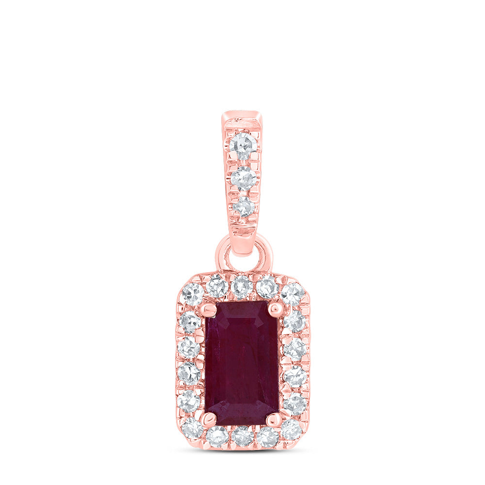 0.39 Ctw Natural Diamond Red Rectangle Pendant in 14k Rose Gold