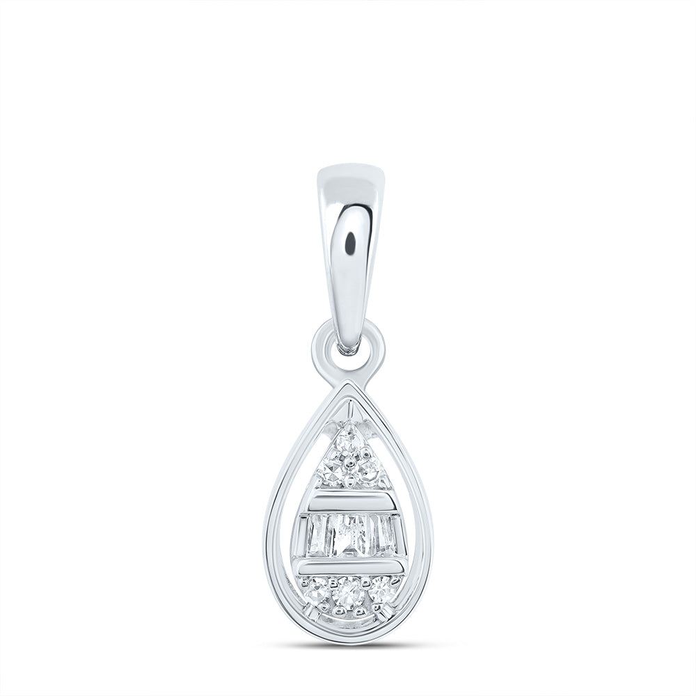 0.05 Ctw Natural Diamond Teardrop Gift Pendant in 10k White Gold