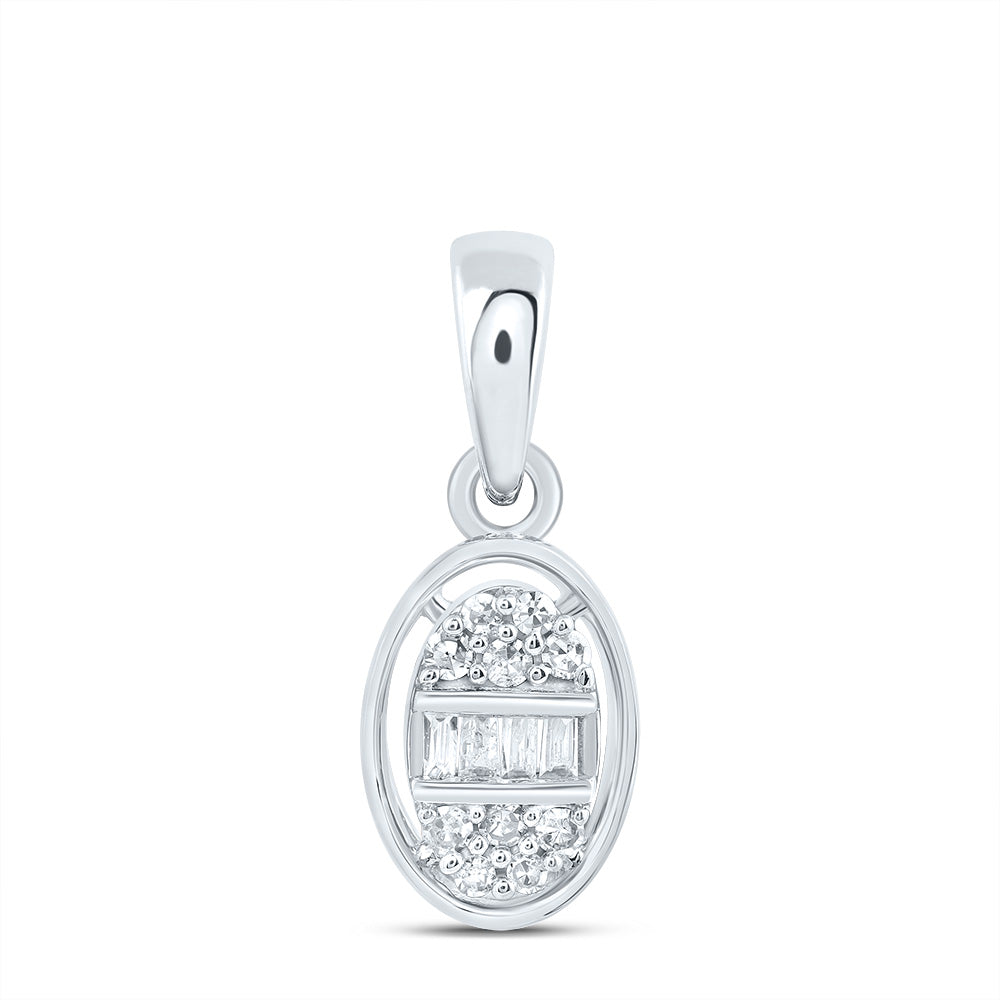 0.08 Ctw Natural Diamond Oval Pendant in 10k White Gold