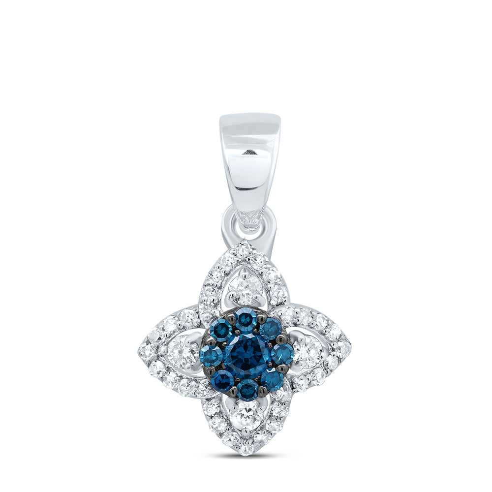0.27 Ctw Natural Diamond Blue Evil Eye Pendant in 10k White Gold