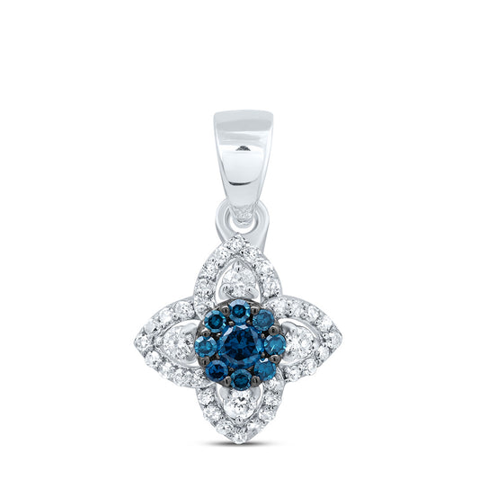 0.27 Ctw Natural Diamond Blue Evil Eye Pendant in 10k White Gold