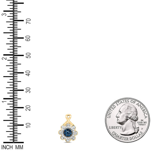 0.21 Ctw Natural Diamond Flower Blue Fashion Pendant in 10k Yellow Gold