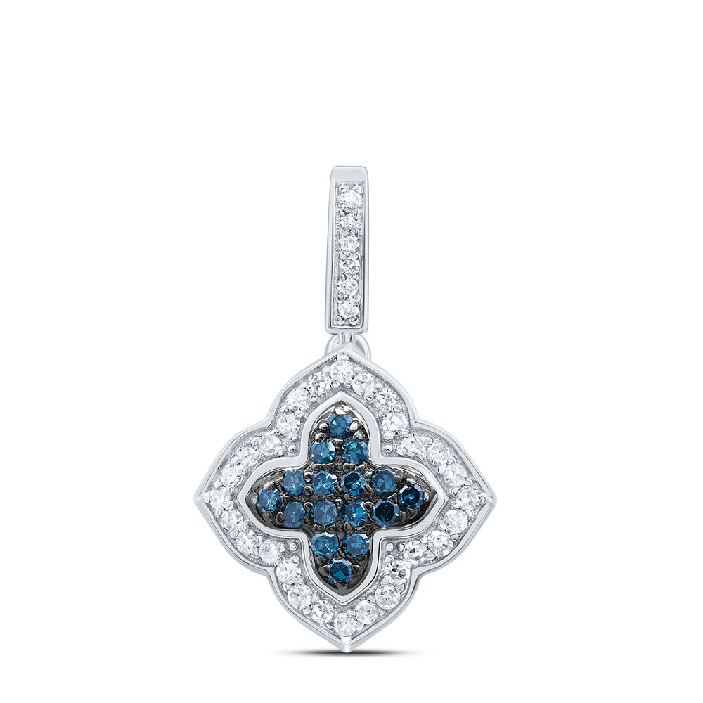 0.26 Ctw Natural Diamond Blue Clover Flower Pendant in 10k White Gold