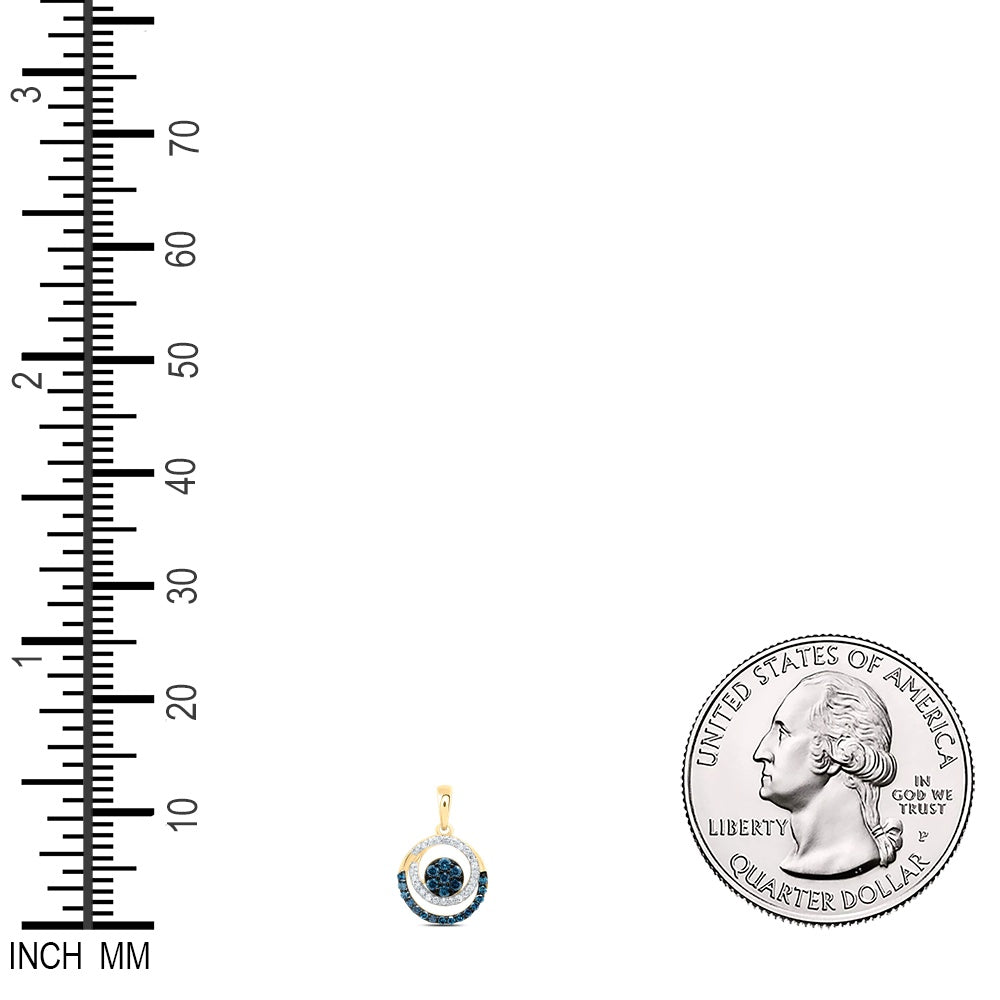 0.31 Ctw Natural Diamond 3 Three Circle Blue Pendant in 10k Yellow Gold
