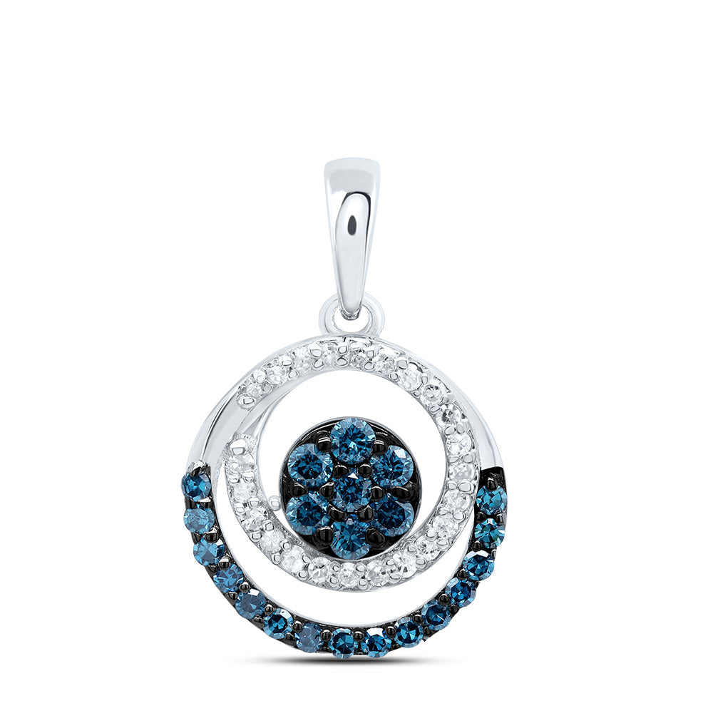 0.31 Ctw Natural Diamond 3 Three Circle Blue Pendant in 10k White Gold
