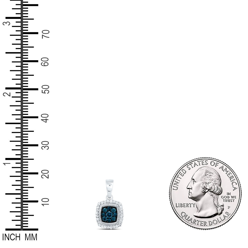 0.28 Ctw Natural Diamond Blue Square Shaped Pendant in 10k White Gold