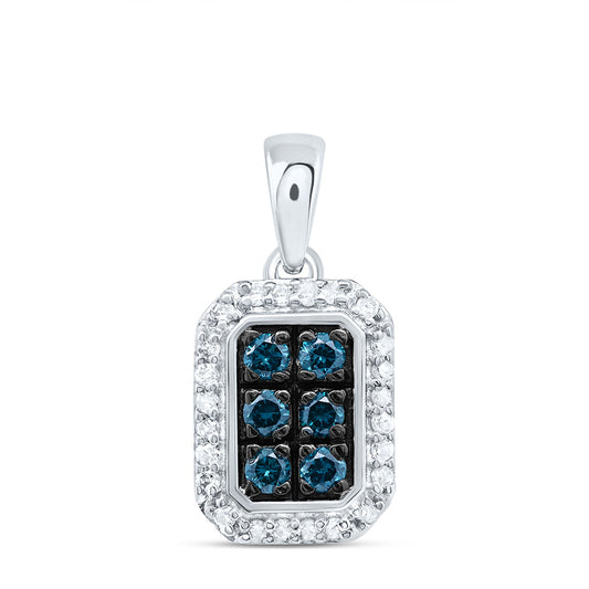 0.25 Ctw Natural Diamond Blue Octagon Shaped Pendant in 10k White Gold