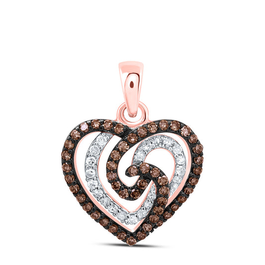 0.37 Ctw Natural Diamond Brown Diamond Heart Pendant in 10k Rose Gold