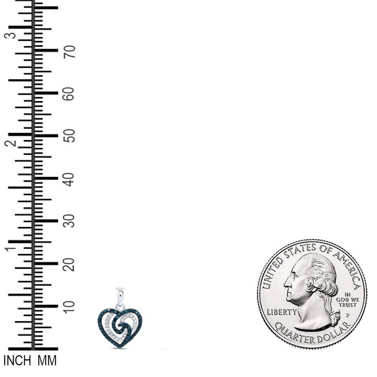 0.36 Ctw Natural Diamond Blue Diamond Open Heart Pendant in 10k White Gold