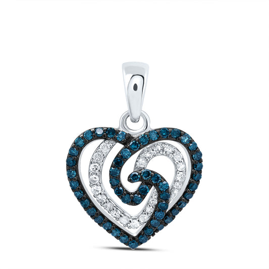 0.36 Ctw Natural Diamond Blue Diamond Open Heart Pendant in 10k White Gold