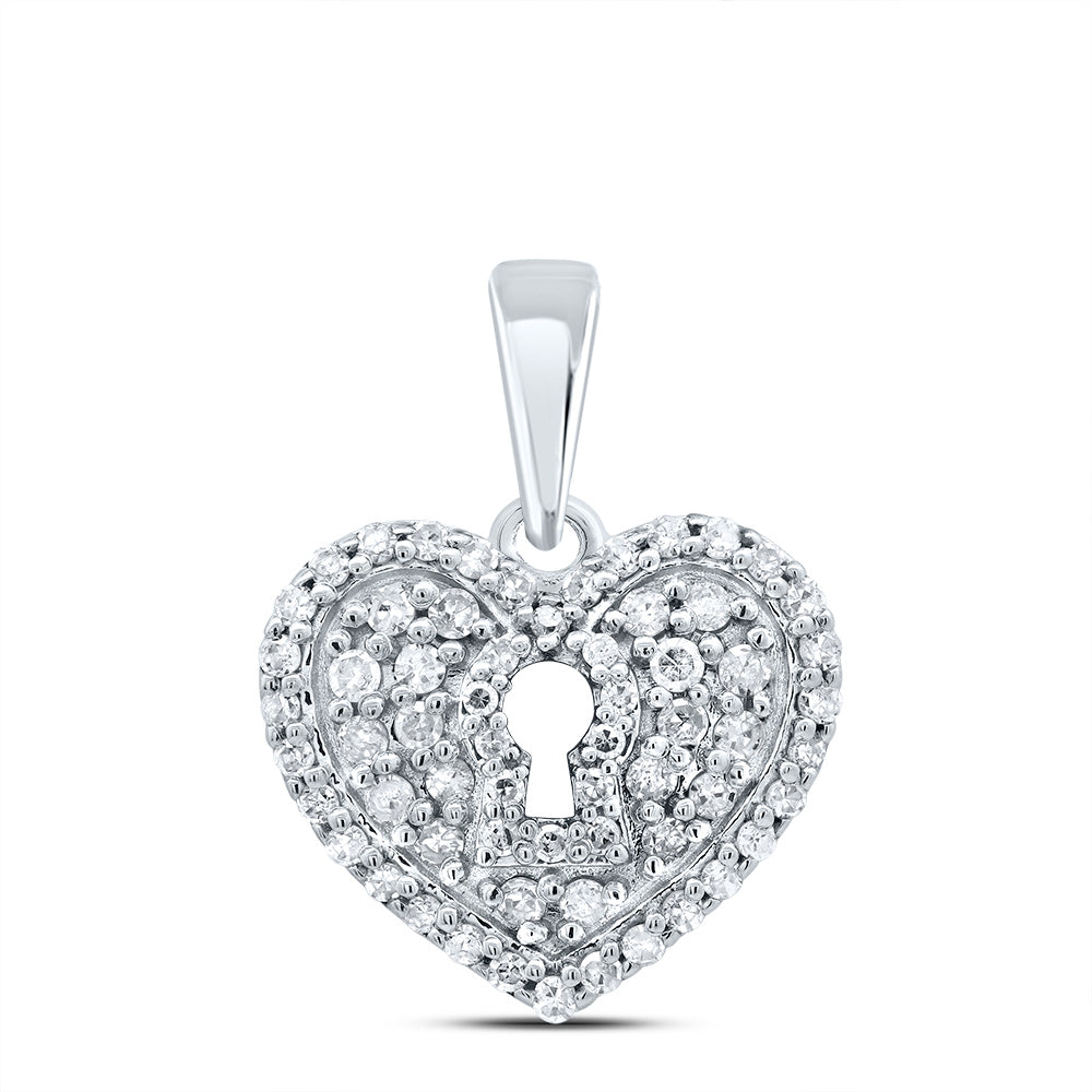 0.43 Ctw Natural Diamond Heart Key Pendant in 10k White Gold