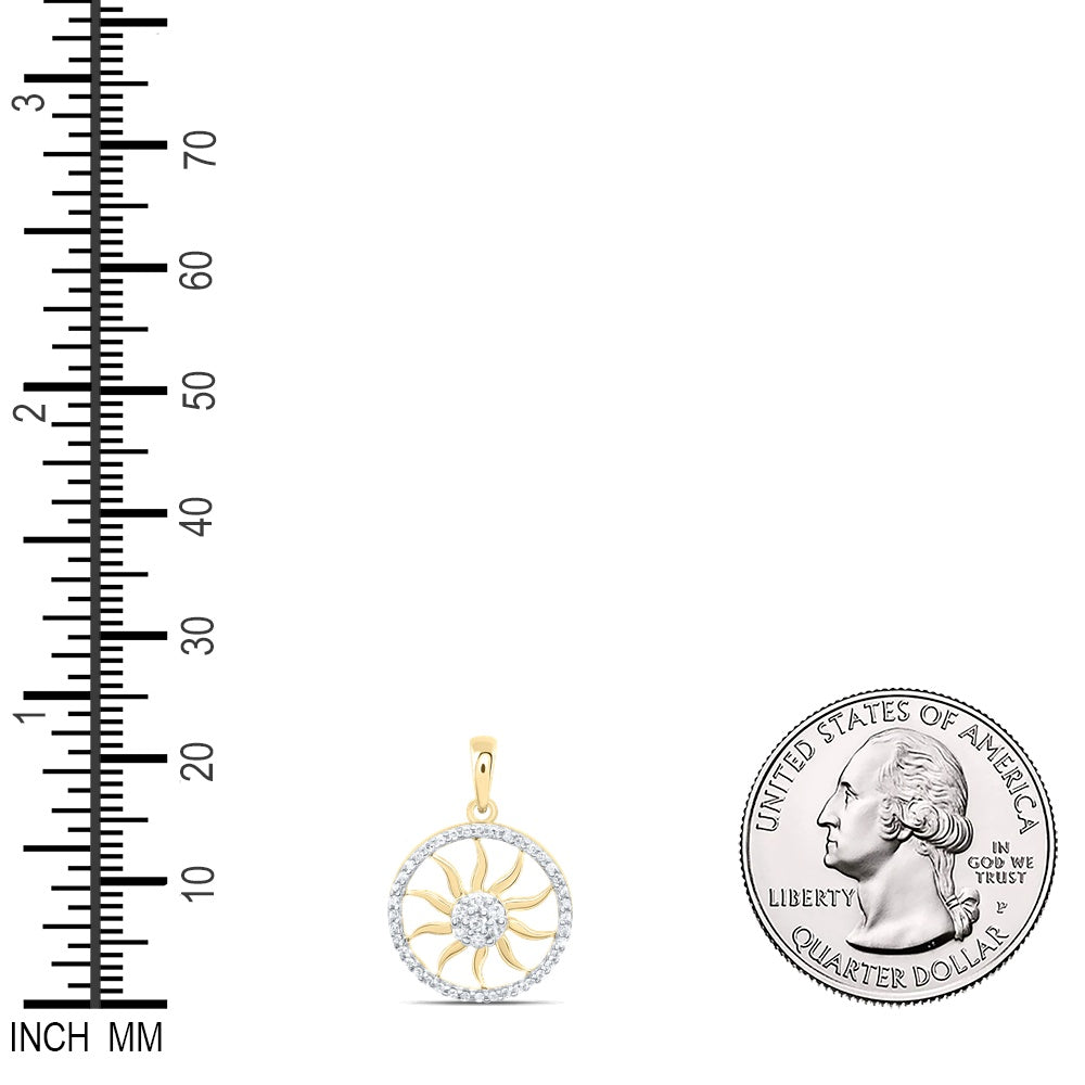 0.16 Ctw Natural Diamond Sun Circular Border Pendant in 10k Yellow Gold